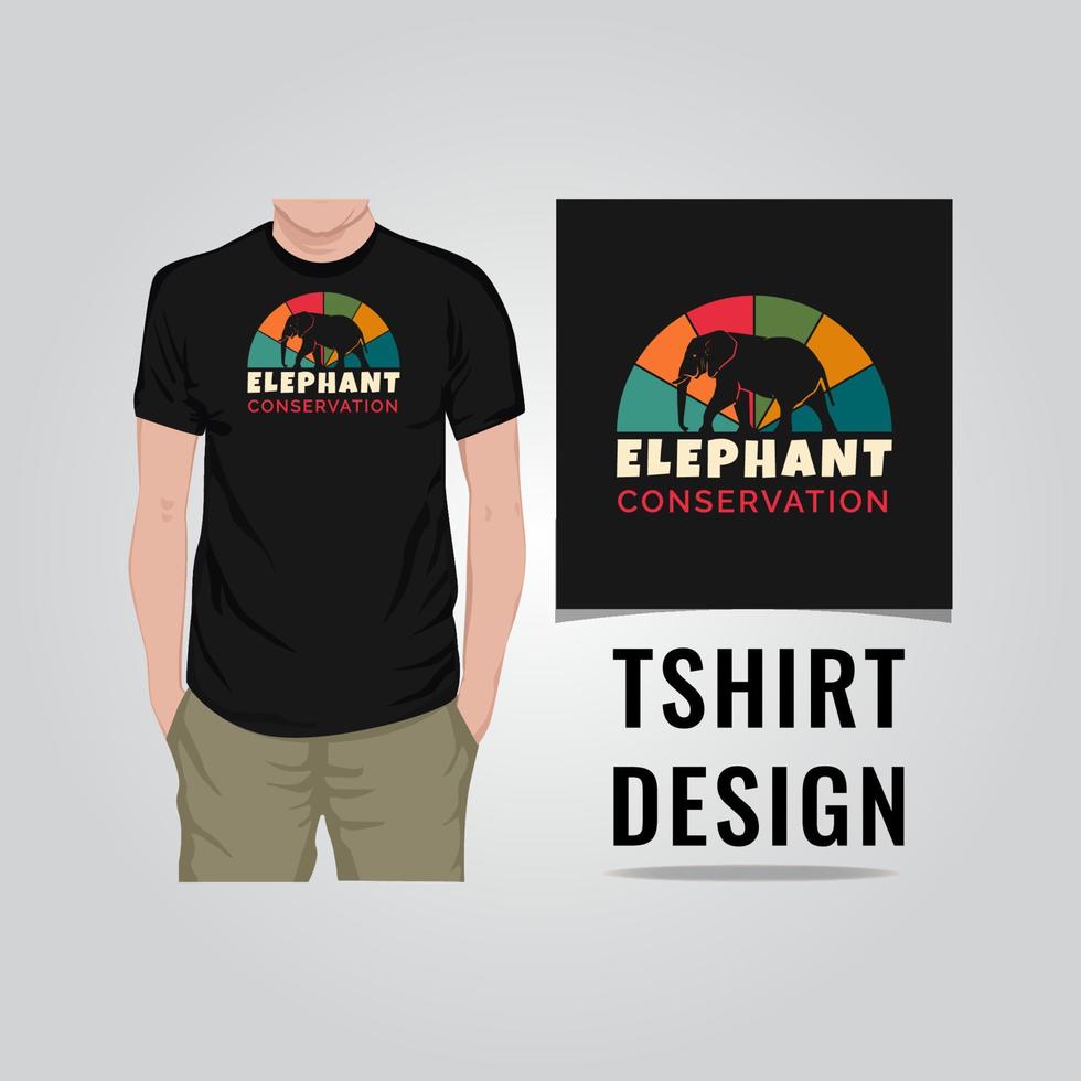 conservation des éléphants avec t-shirt couleurs rétro en illustration vectorielle design noir vecteur