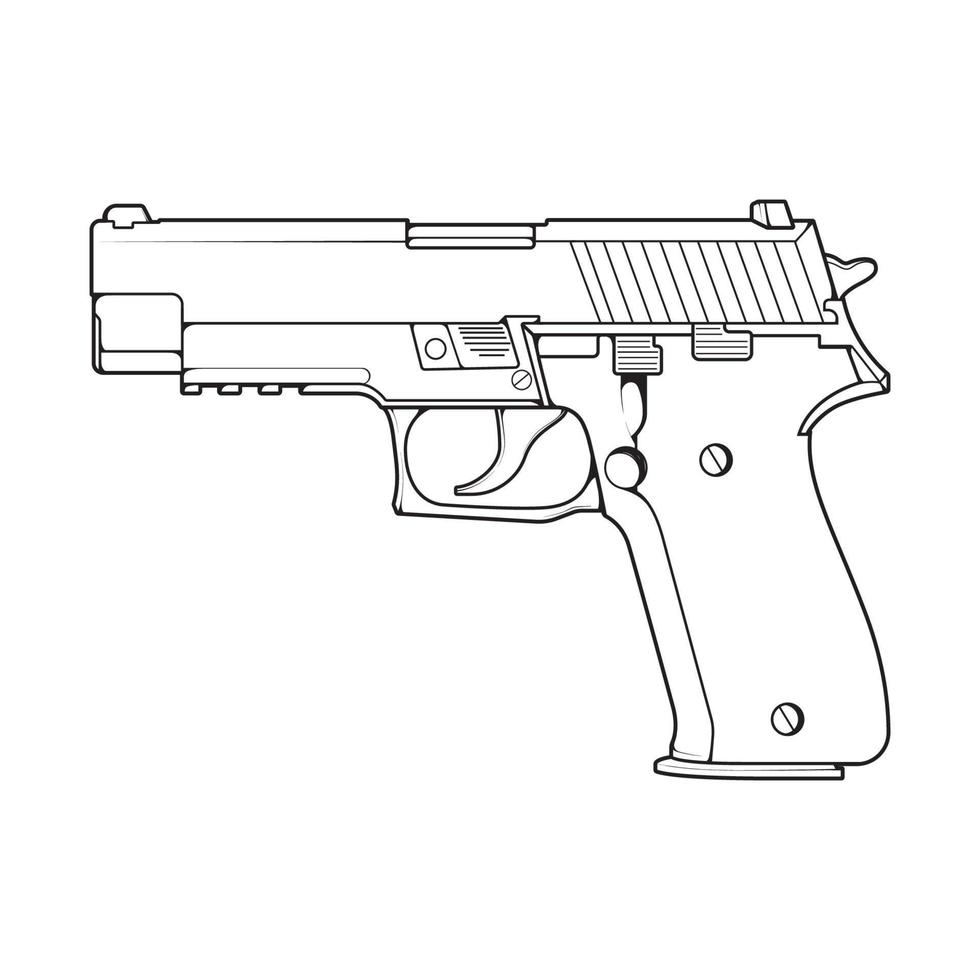 style d'art en ligne d'armes à feu, pistolet de tir, illustration d'arme, ligne vectorielle, illustration d'arme à feu, arme à feu moderne, concept militaire, art en ligne de pistolet pour l'entraînement vecteur