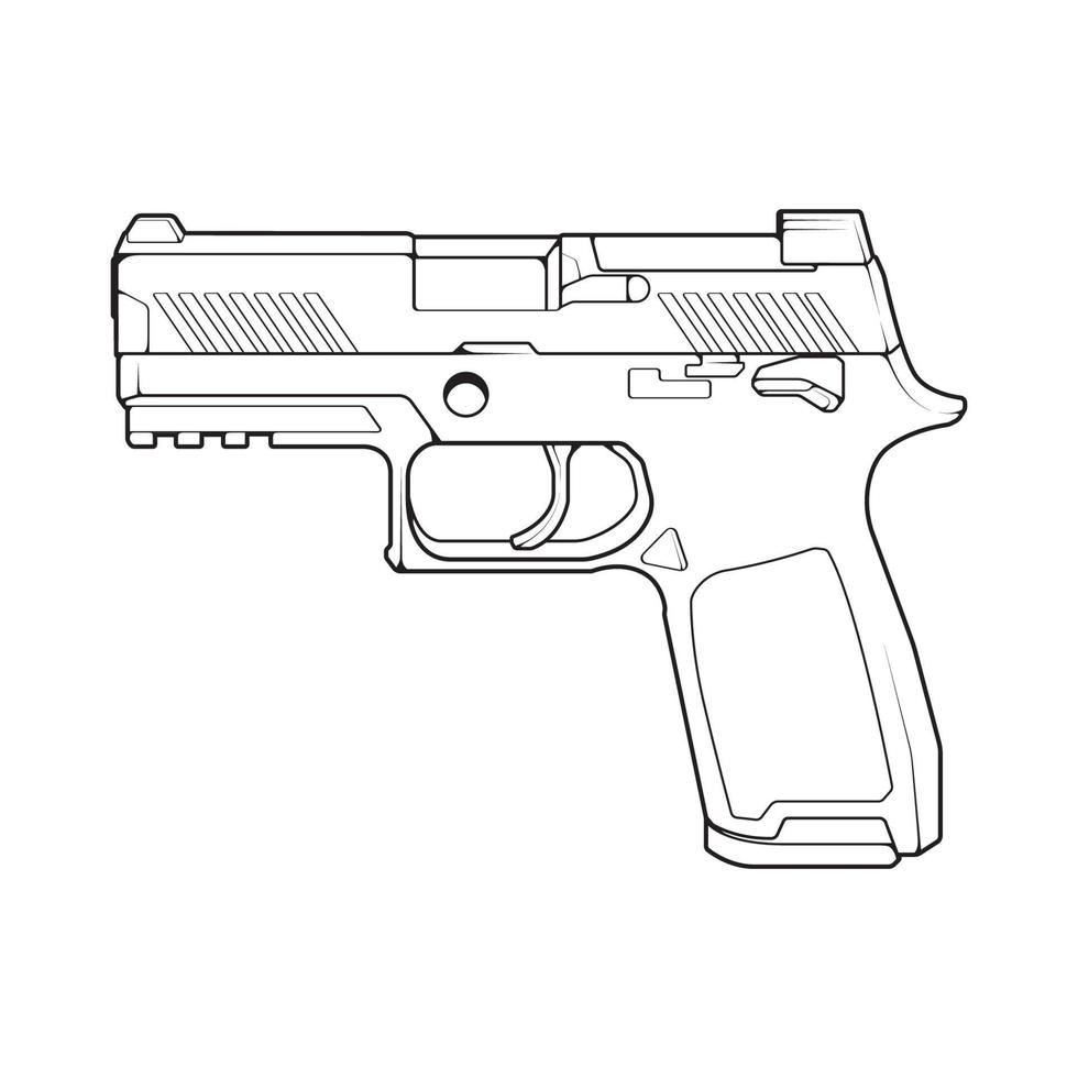 style d'art en ligne d'armes à feu, pistolet de tir, illustration d'arme, ligne vectorielle, illustration d'arme à feu, arme à feu moderne, concept militaire, art en ligne de pistolet pour l'entraînement vecteur