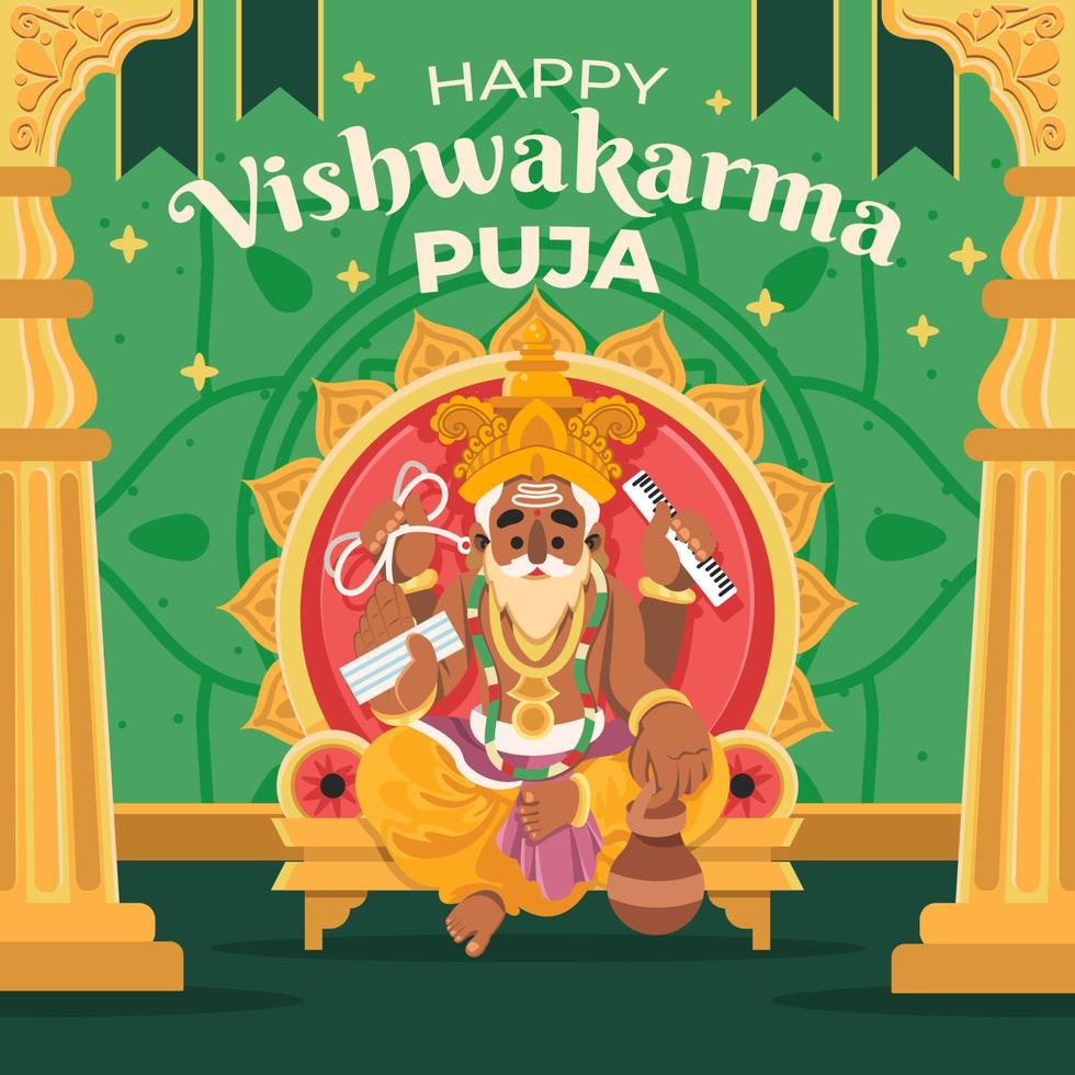 joyeux personnage de vishwakarma puja vecteur