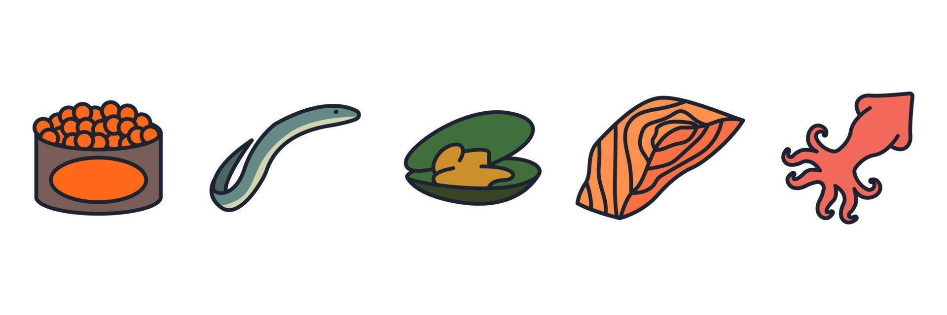 modèle de symbole d'icône de jeu de poisson et de fruits de mer pour illustration vectorielle de logo de collection de conception graphique et web vecteur