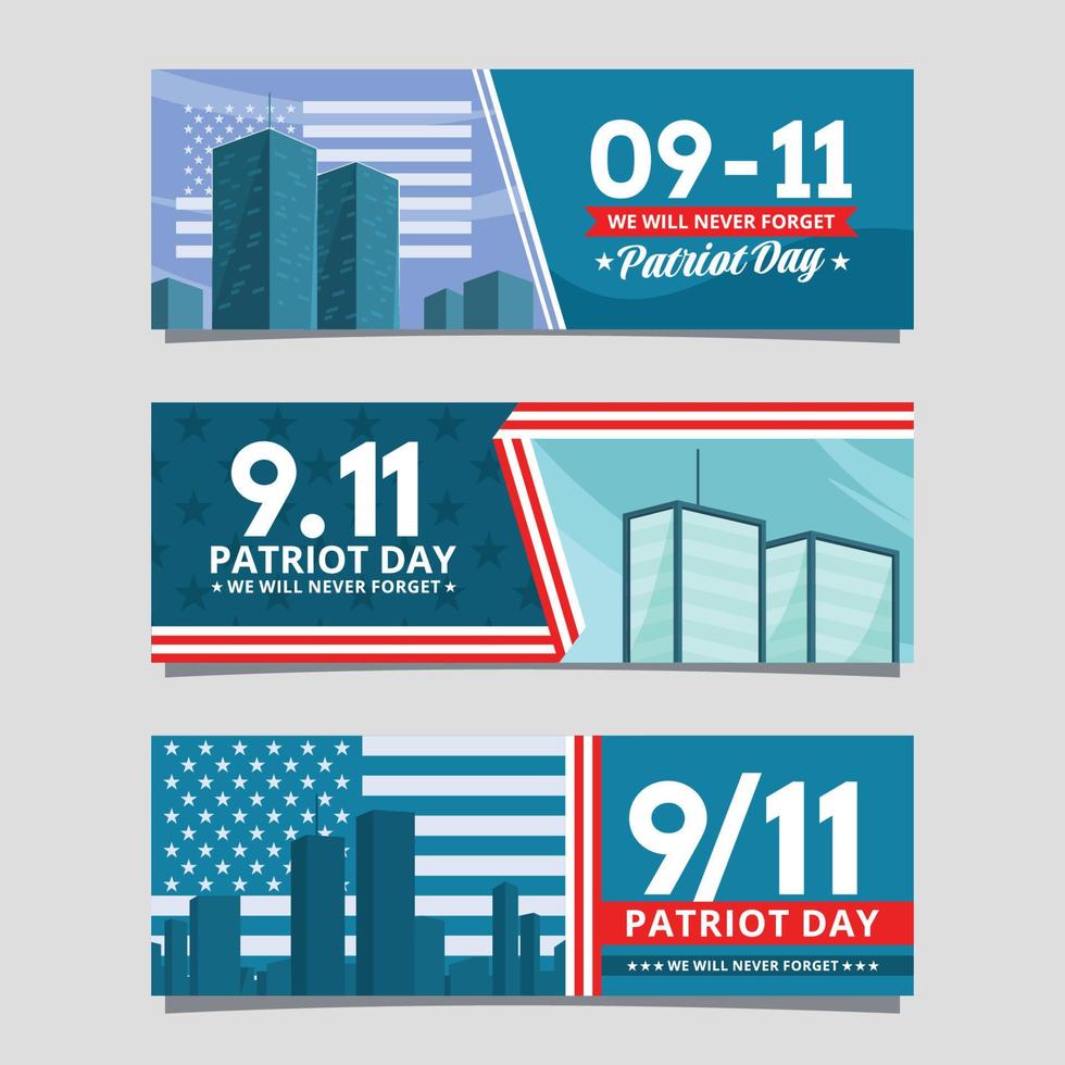 Ensemble de bannières commémoratives du jour du patriote 911 vecteur
