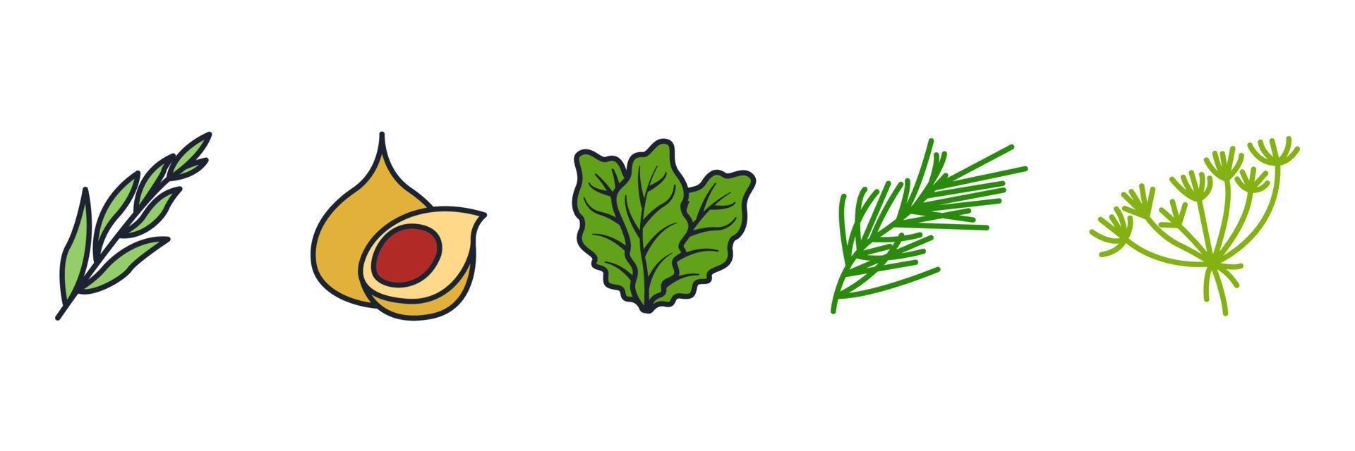 les éléments d'épices, de condiments et d'herbes définissent le modèle de symbole d'icône pour l'illustration vectorielle du logo de la collection de conception graphique et web vecteur