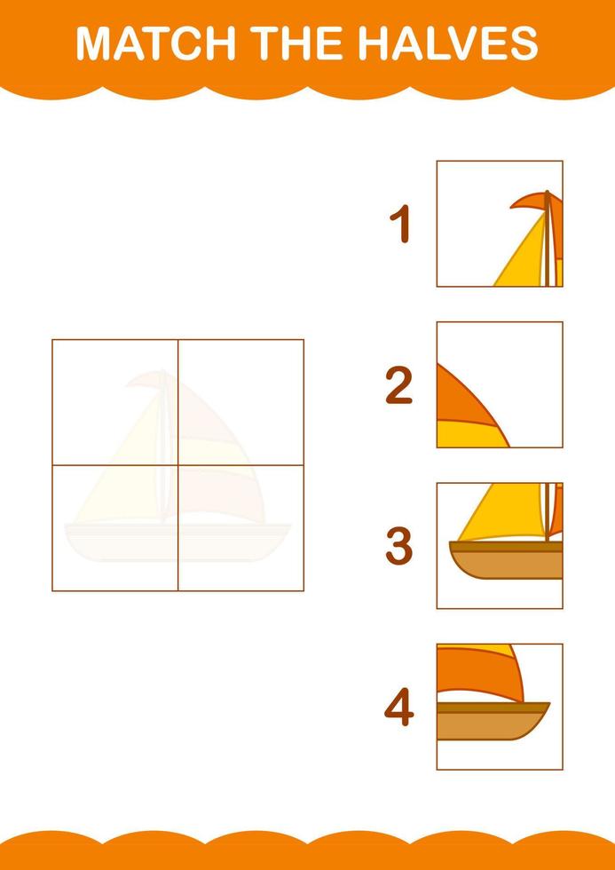 faire correspondre les moitiés du voilier. feuille de travail pour les enfants vecteur