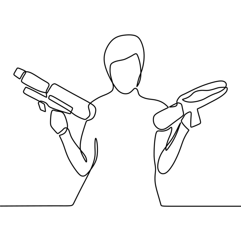 dessin au trait continu sur quelqu'un tenant une arme à feu vecteur