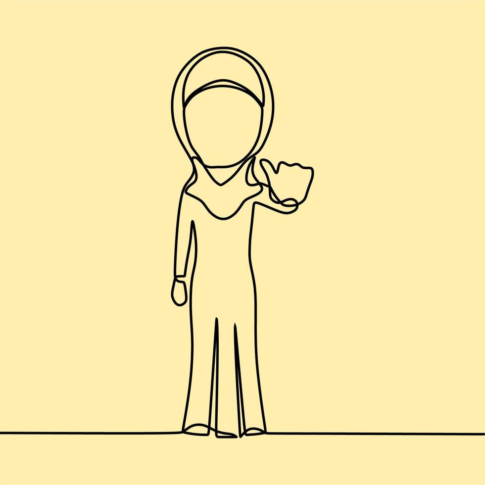 dessin au trait continu sur les personnes portant le hijab vecteur