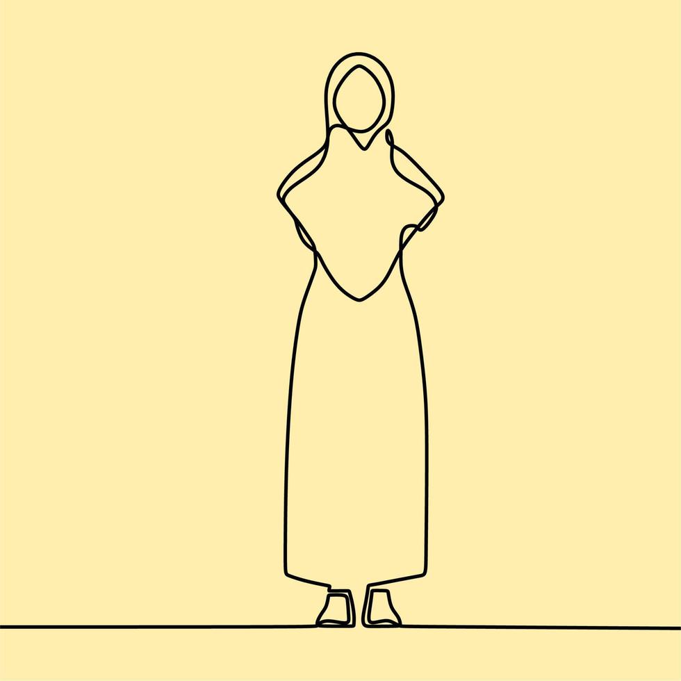 dessin au trait continu sur les personnes portant le hijab vecteur