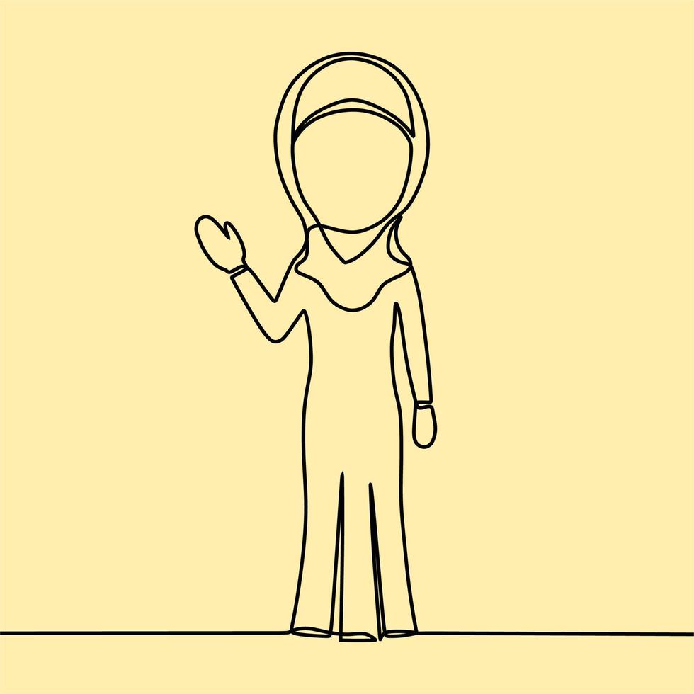 dessin au trait continu sur les personnes portant le hijab vecteur