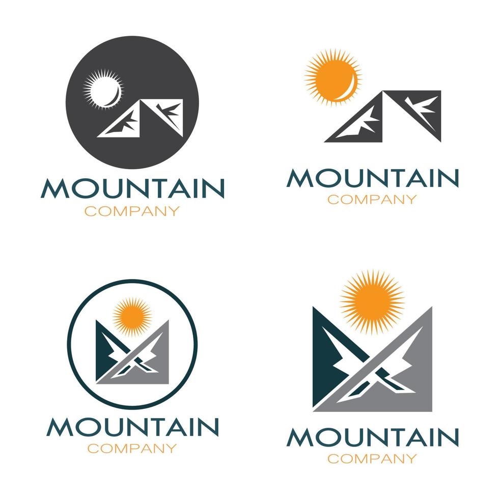 conception minimaliste de logo de montagne et de soleil dans des couleurs plates remplies d'illustration vectorielle de concepts modernes vecteur