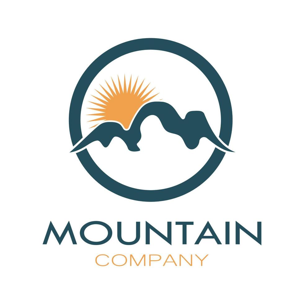 conception minimaliste de logo de montagne et de soleil dans des couleurs plates remplies d'illustration vectorielle de concepts modernes vecteur