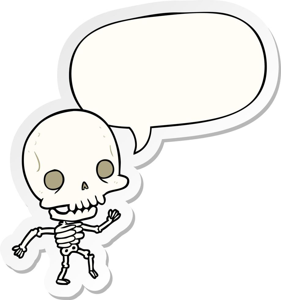 dessin animé mignon squelette de danse et autocollant de bulle de dialogue vecteur