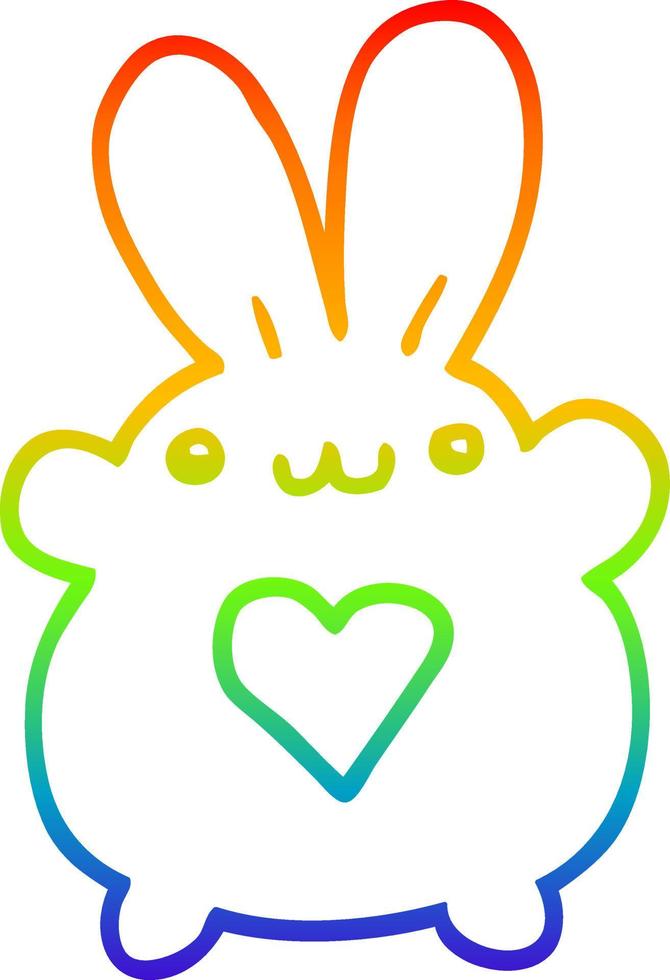 ligne de gradient arc-en-ciel dessinant un lapin de dessin animé mignon avec un coeur d'amour vecteur