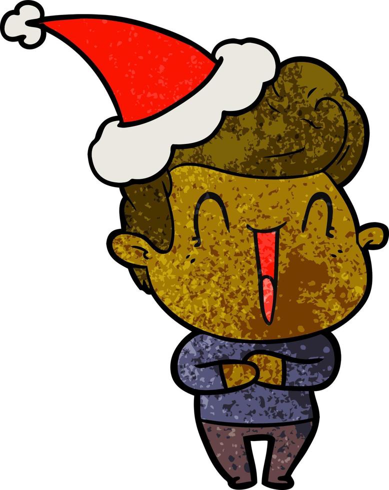 homme excité dessin animé texturé d'un bonnet de noel vecteur