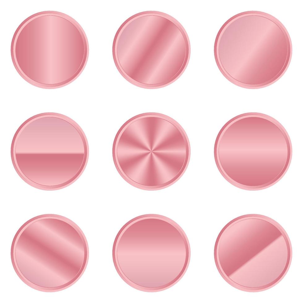 bouton de cercle en métal rose de luxe. cercle en métal rose. bouton métallique réaliste. illustration vectorielle vecteur