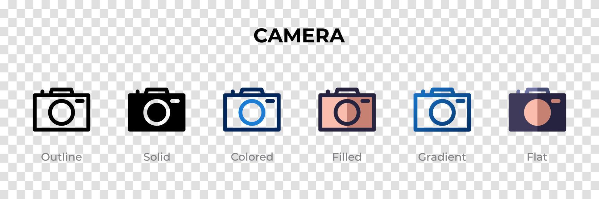 icône de caméra dans un style différent. icônes vectorielles de caméra conçues dans le style contour, solide, coloré, rempli, dégradé et plat. symbole, illustration de logo. illustration vectorielle vecteur