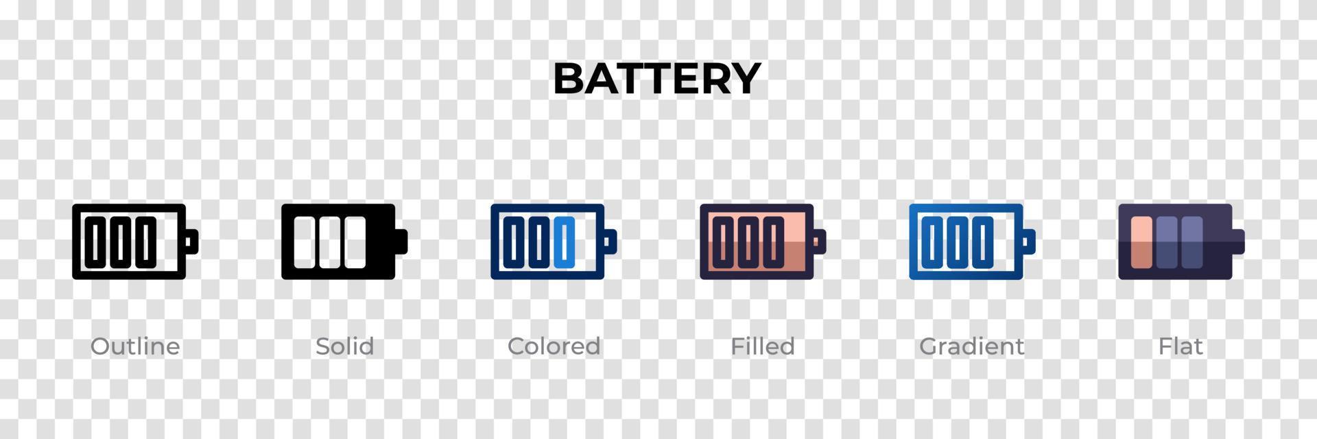 icône de la batterie dans un style différent. icônes vectorielles de batterie conçues dans le style contour, solide, coloré, rempli, dégradé et plat. symbole, illustration de logo. illustration vectorielle vecteur