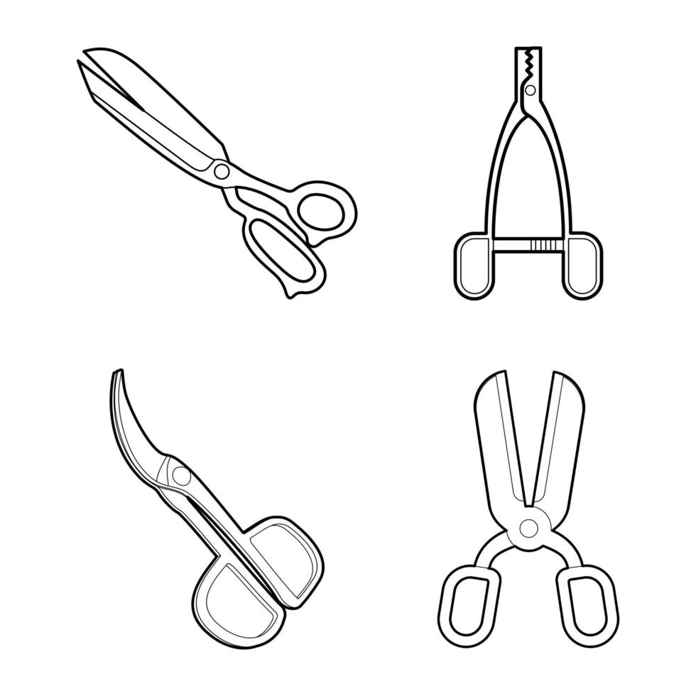 jeu d'icônes de ciseaux, style de contour vecteur