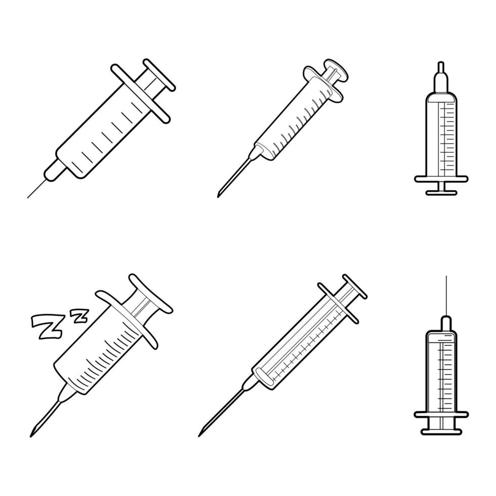 jeu d'icônes de seringue, style de contour vecteur