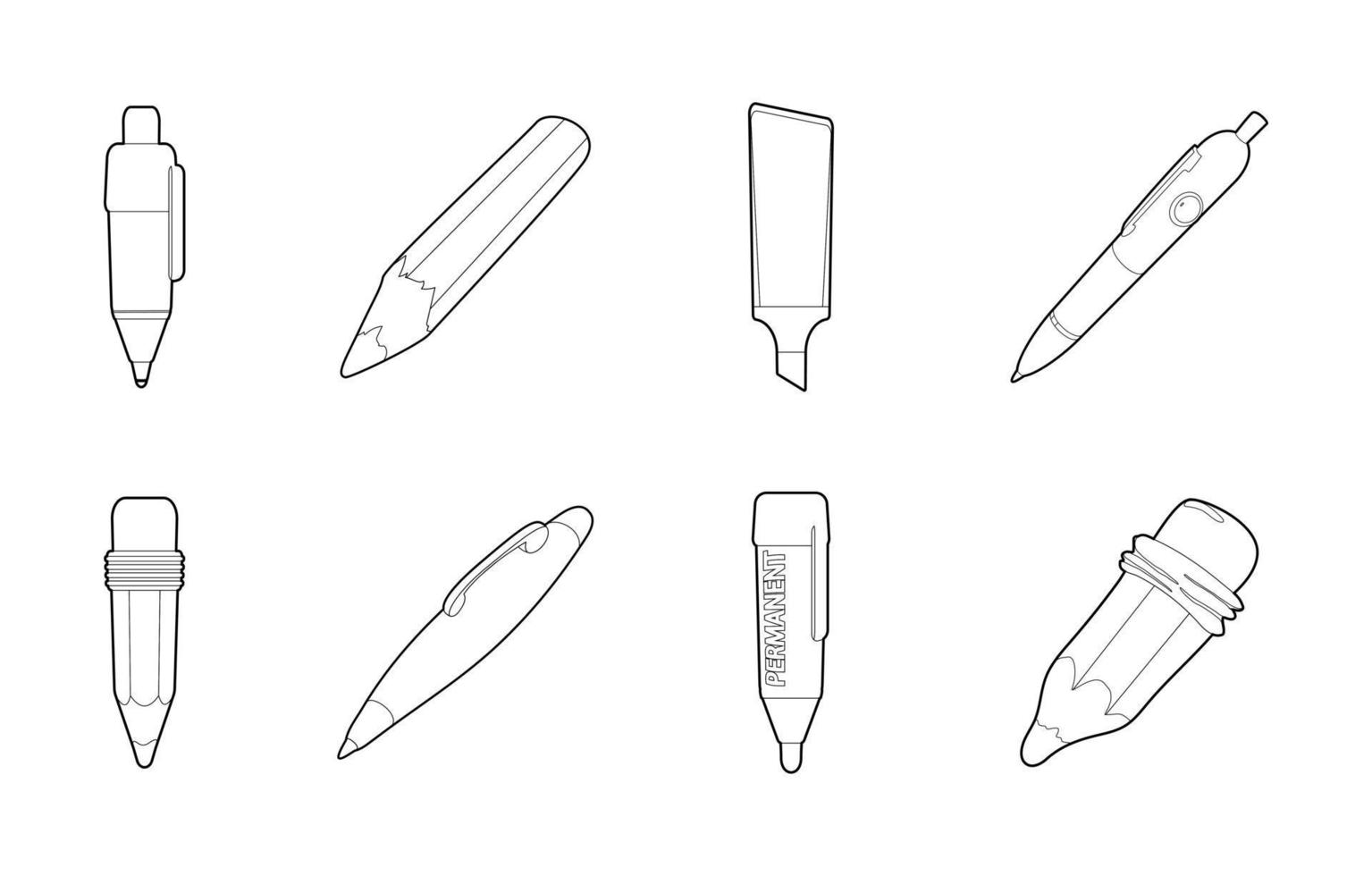 jeu d'icônes de stylo, style de contour vecteur