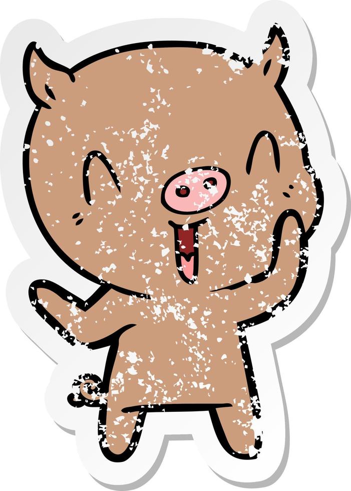 autocollant en détresse d'un cochon de dessin animé heureux vecteur