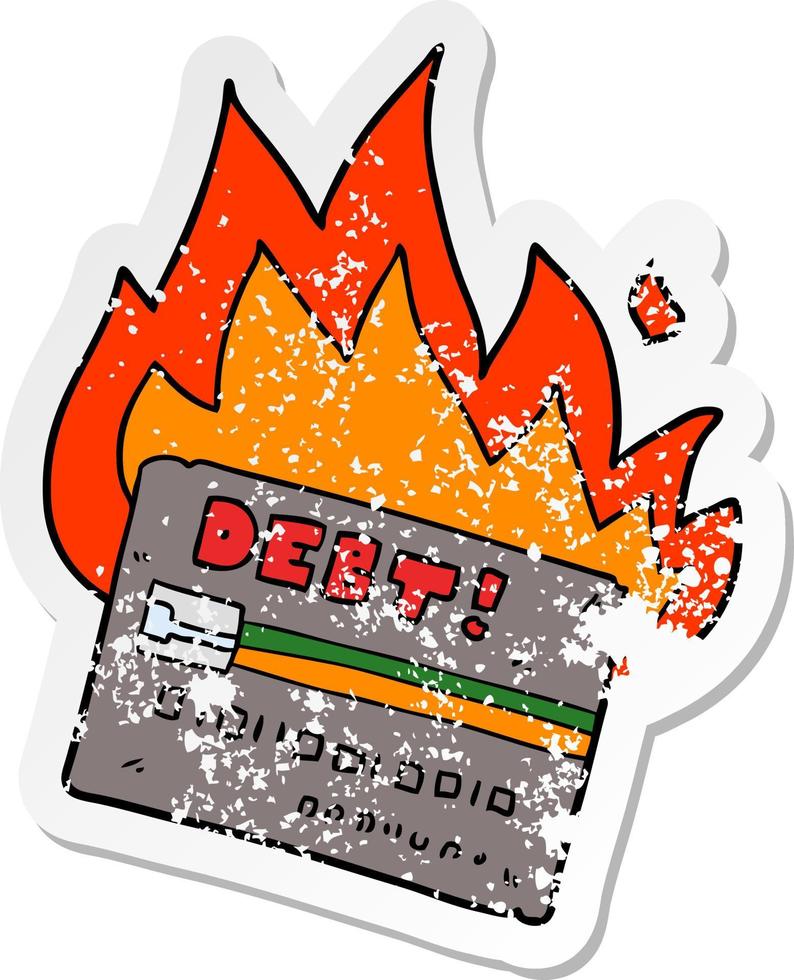 autocollant en détresse d'un dessin animé de carte de crédit en feu vecteur