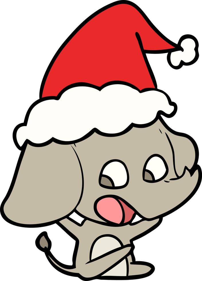 joli dessin au trait d'un éléphant portant un bonnet de noel vecteur