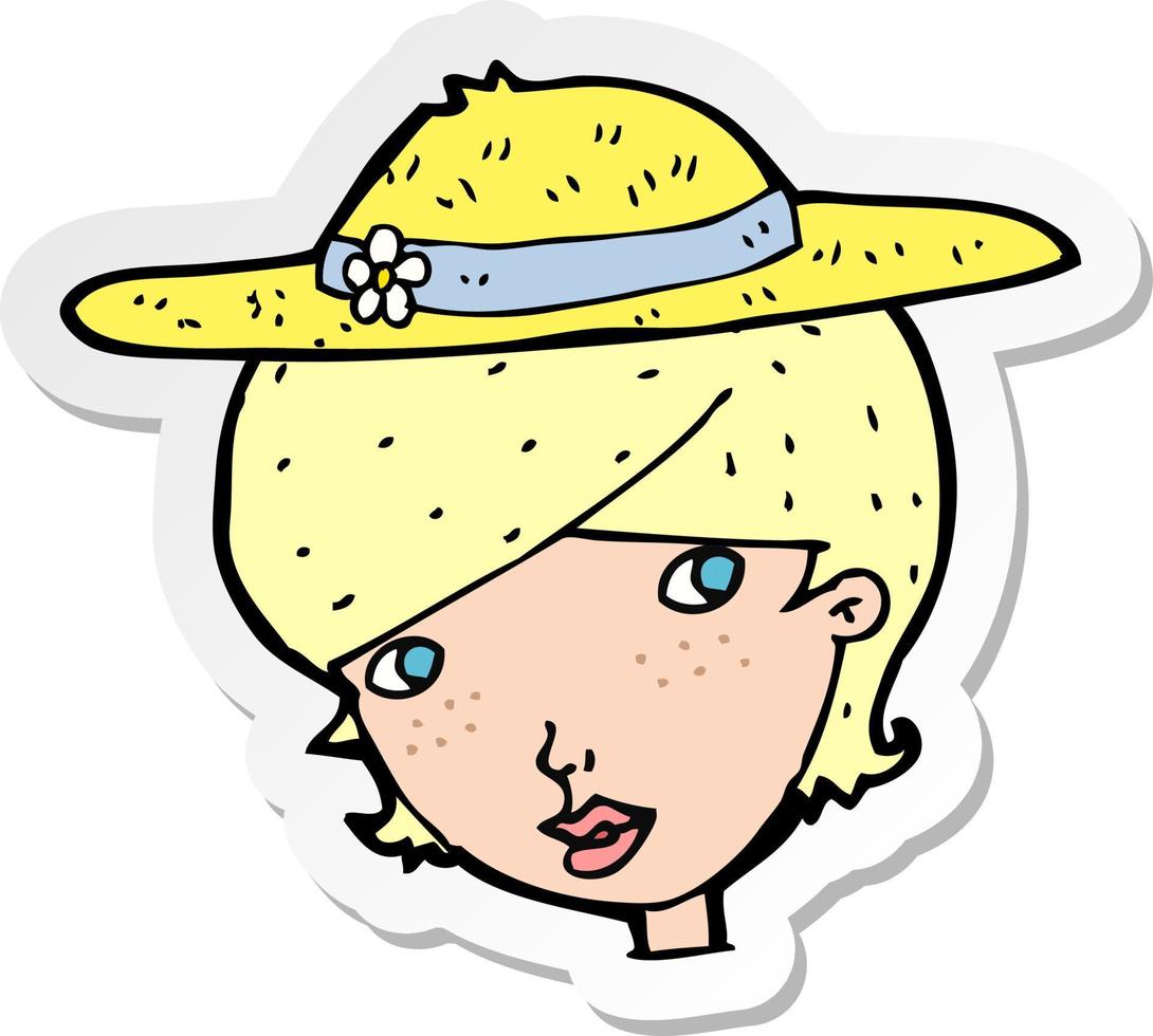 autocollant d'une femme de dessin animé portant un chapeau d'été vecteur