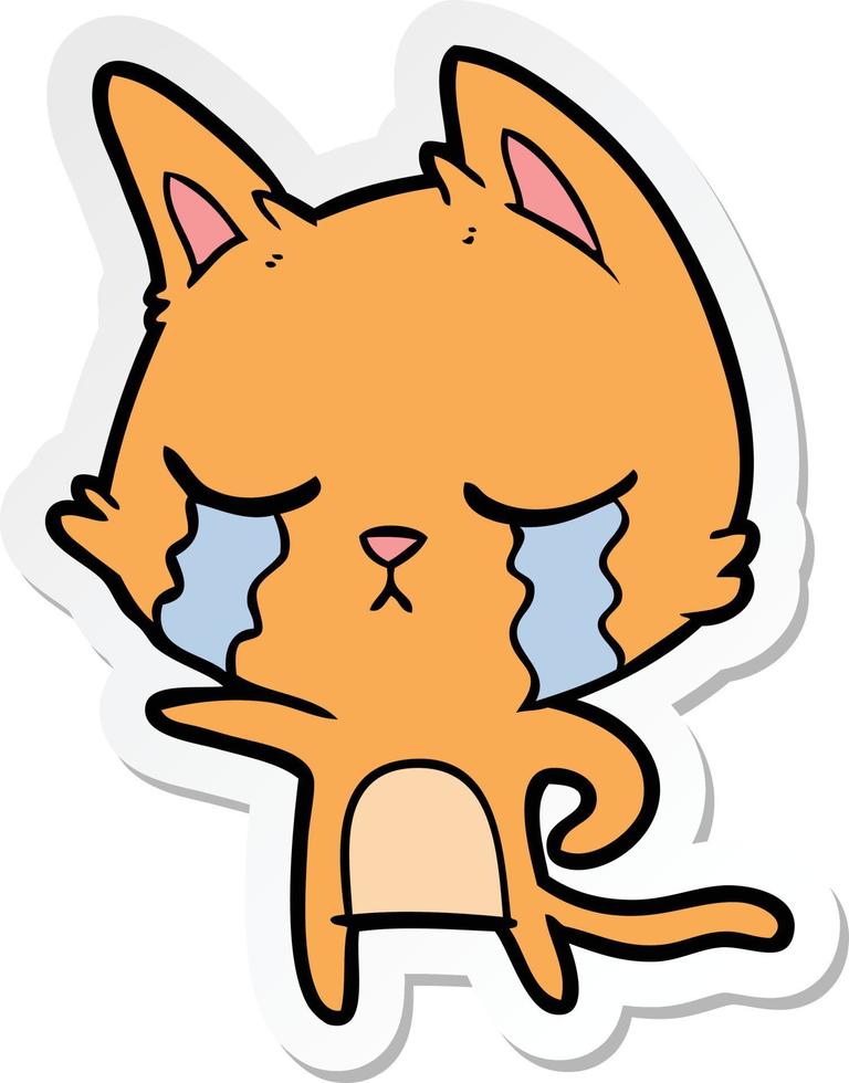 autocollant d'un chat de dessin animé qui pleure pointant du doigt vecteur