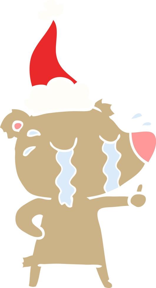 illustration en couleur plate d'un ours qui pleure portant un bonnet de noel vecteur