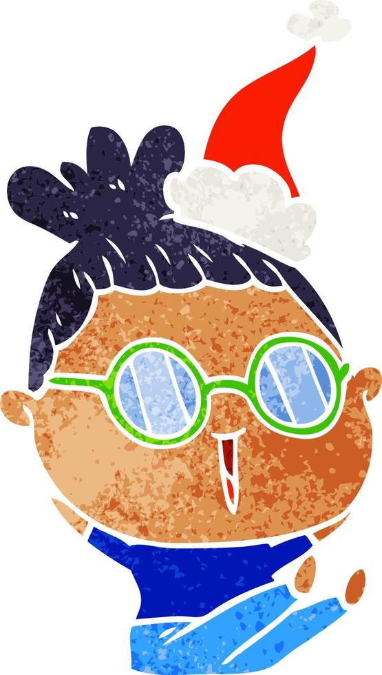 dessin animé rétro d'une femme portant des lunettes portant un bonnet de noel vecteur