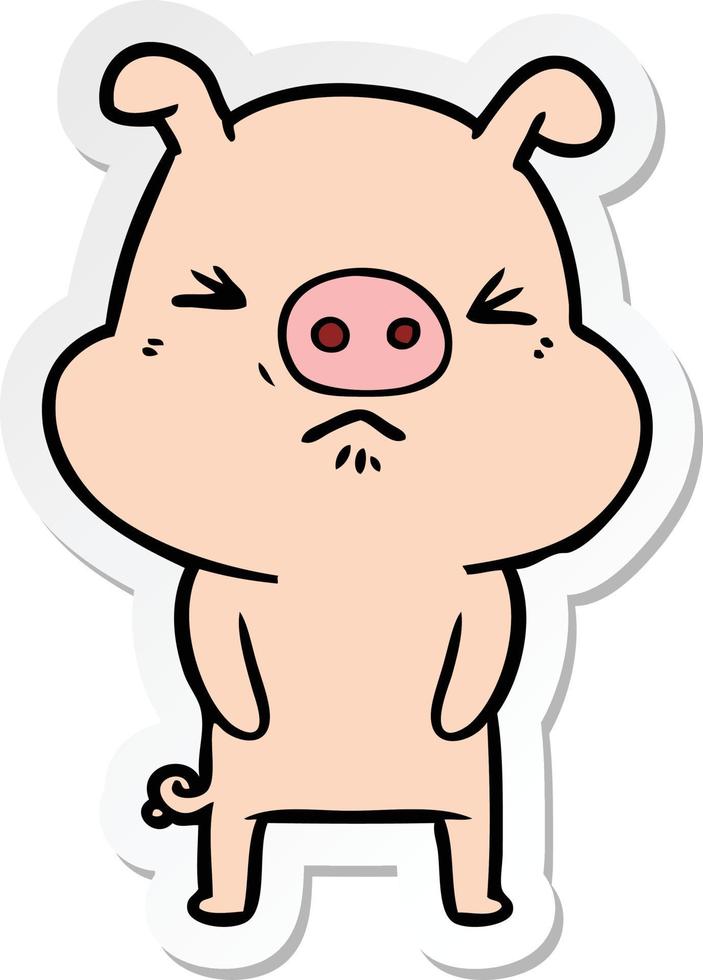 autocollant d'un cochon grincheux de dessin animé vecteur