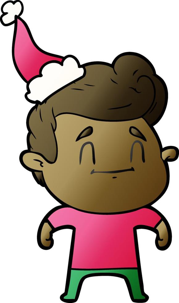 dessin animé dégradé heureux d'un homme portant un bonnet de noel vecteur