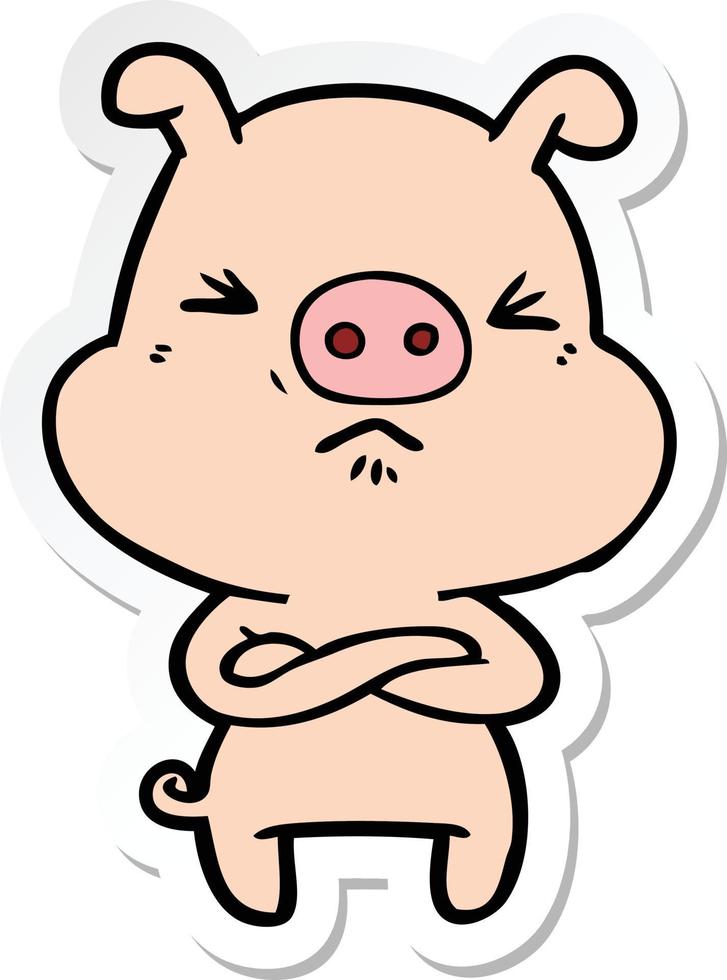 autocollant d'un cochon en colère de dessin animé vecteur