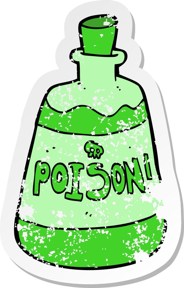 autocollant rétro en détresse d'une bouteille de poison de dessin animé vecteur