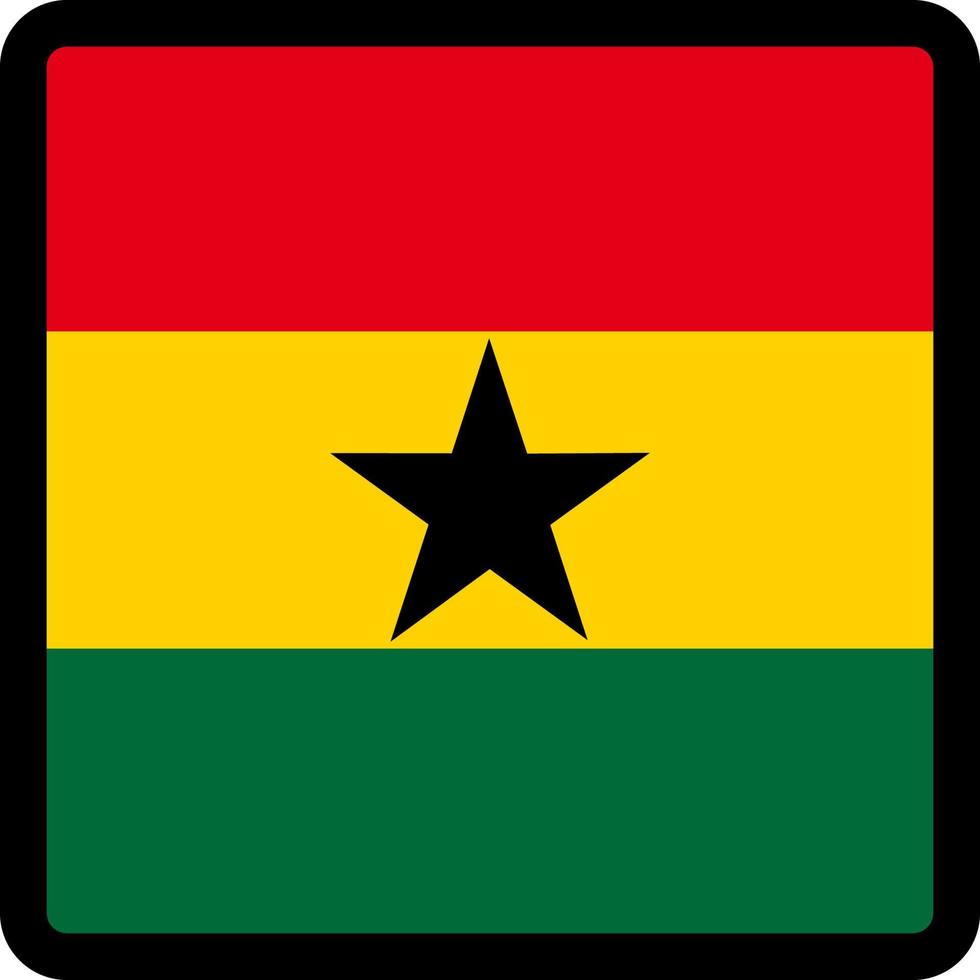 drapeau du ghana en forme de carré avec contour contrasté, signe de communication sur les réseaux sociaux, patriotisme, un bouton pour changer de langue sur le site, une icône. vecteur