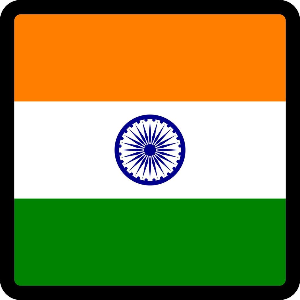 drapeau de l'inde en forme de carré avec contour contrasté, signe de communication sur les réseaux sociaux, patriotisme, un bouton pour changer de langue sur le site, une icône. vecteur