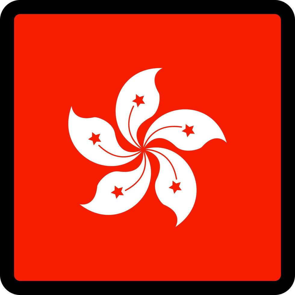 drapeau de hong kong en forme de carré avec contour contrasté, signe de communication sur les réseaux sociaux, patriotisme, un bouton pour changer de langue sur le site, une icône. vecteur