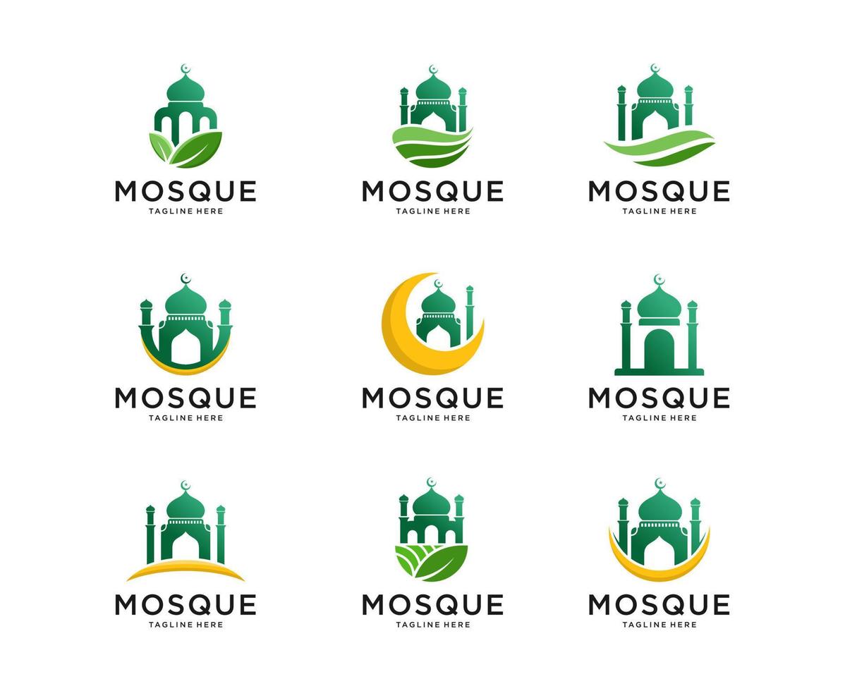 ensemble de modèle de conception de vecteur de logo de mosquée