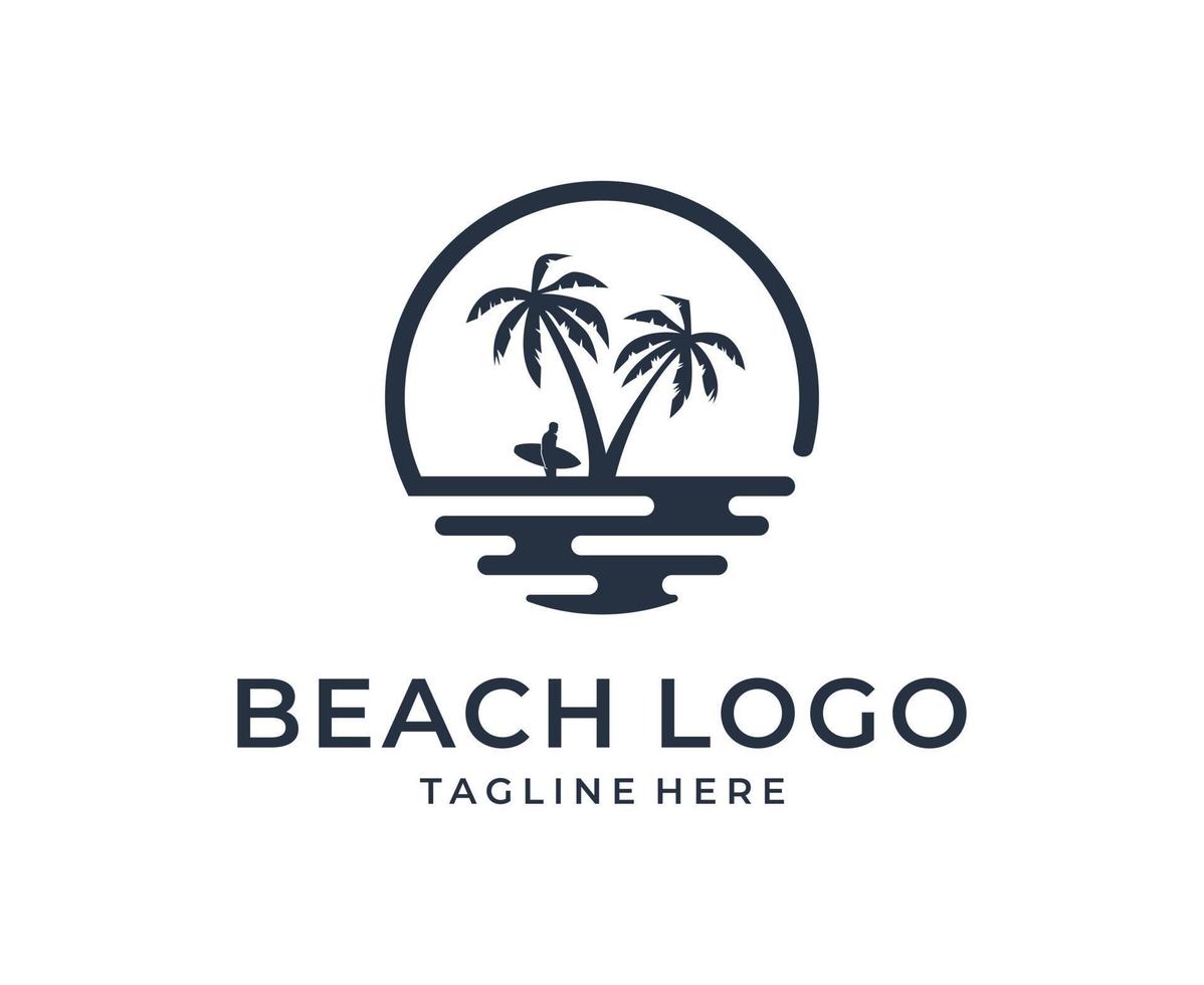 modèle de vecteur de conception de logo de plage d'été palmier