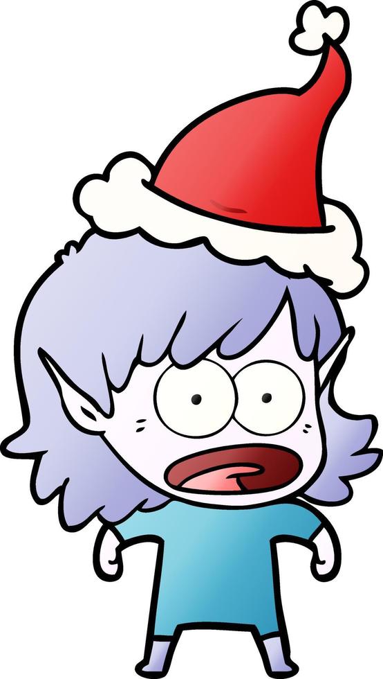 dessin animé dégradé d'une fille elfe choquée portant un bonnet de noel vecteur