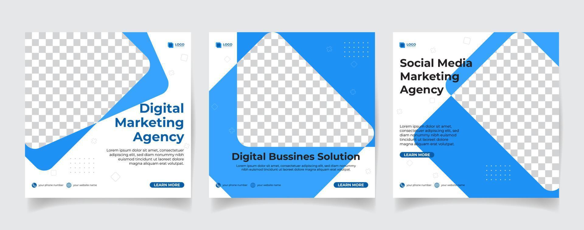 affiche de marketing d'entreprise numérique simple pour le modèle de publication sur les médias sociaux, couleur bleue et blanche vecteur