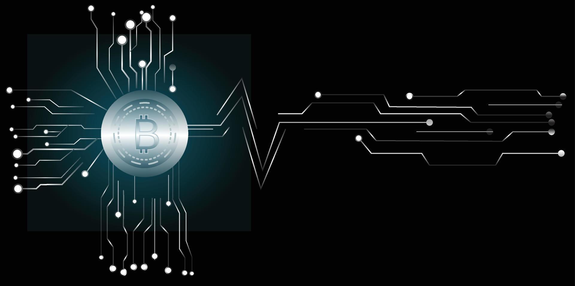 conception de vecteur bitcoin autour d'une carte de circuit imprimé de cercle d'or pour la crypto-monnaie pour le futur monde des affaires de l'économie