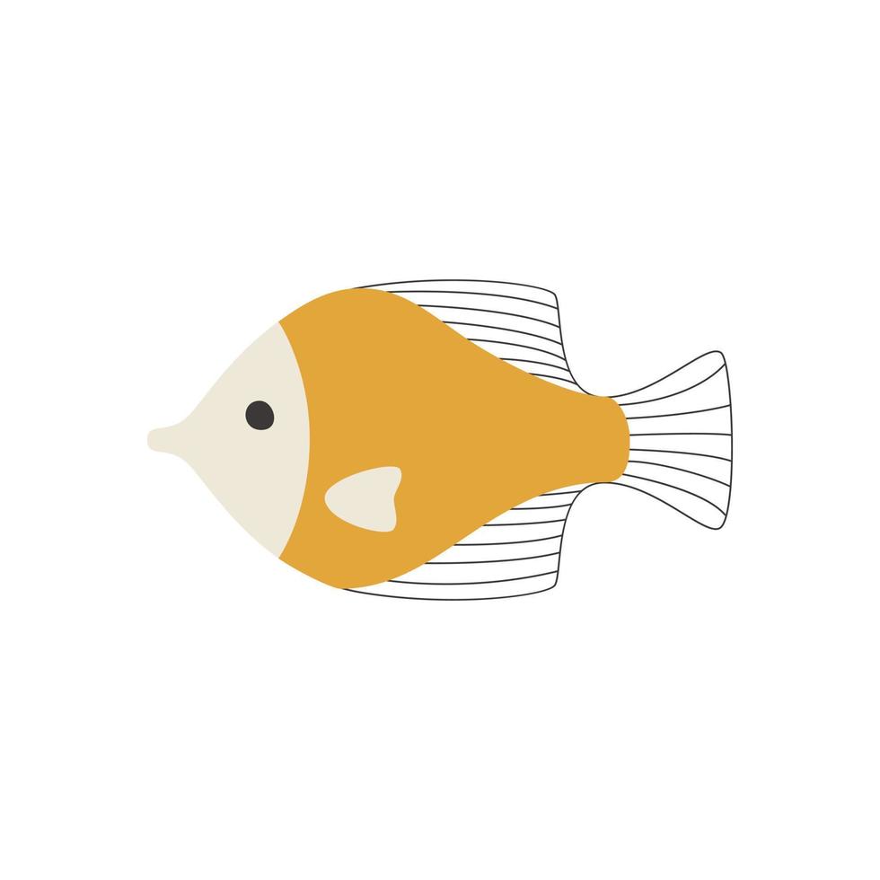 mignon poisson jaune isolé, dessiné à la main. illustration vectorielle d'un animal doodle vecteur