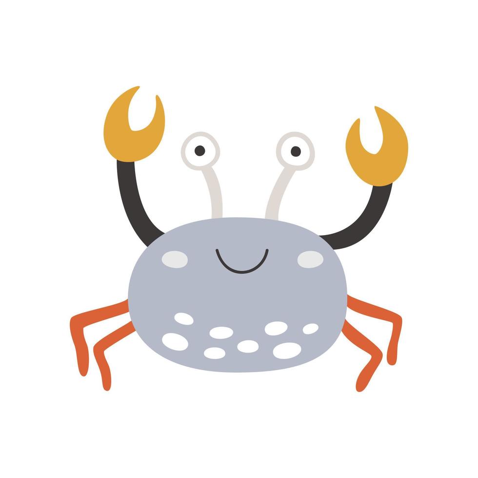 crabe ludique avec des griffes isolées, dessinées à la main. illustration vectorielle d'un doodle animal marin vecteur