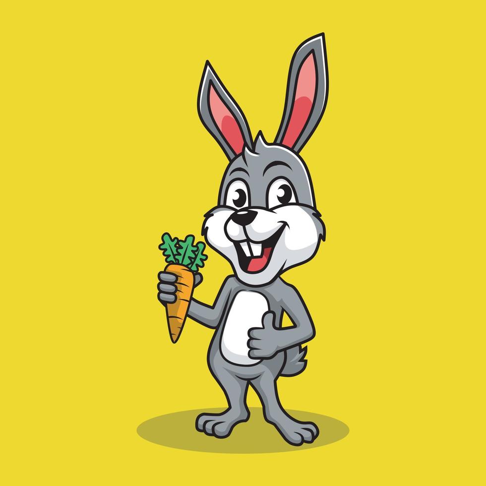 lapin de dessin animé tenant la création de logo de mascotte de carotte vecteur
