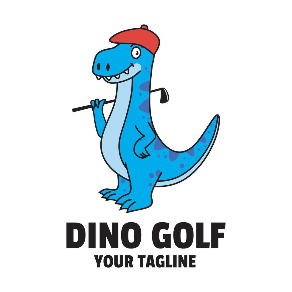 dessin animé dino jouant au golf création de logo de mascotte vecteur