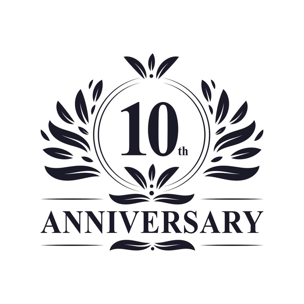 Célébration du 10e anniversaire, conception luxueuse du logo du 10e anniversaire. vecteur