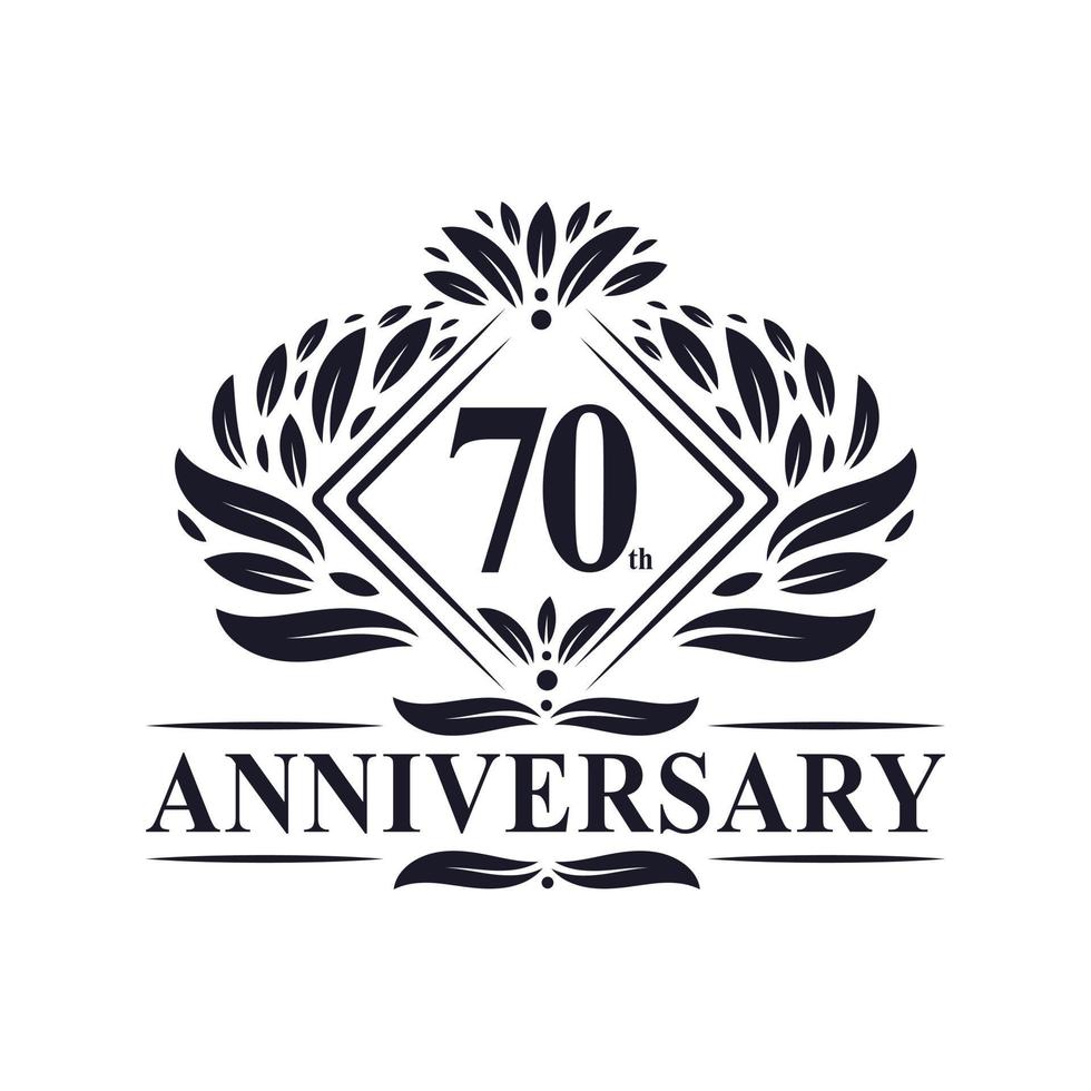 Logo anniversaire 70 ans, logo floral de luxe 70e anniversaire. vecteur