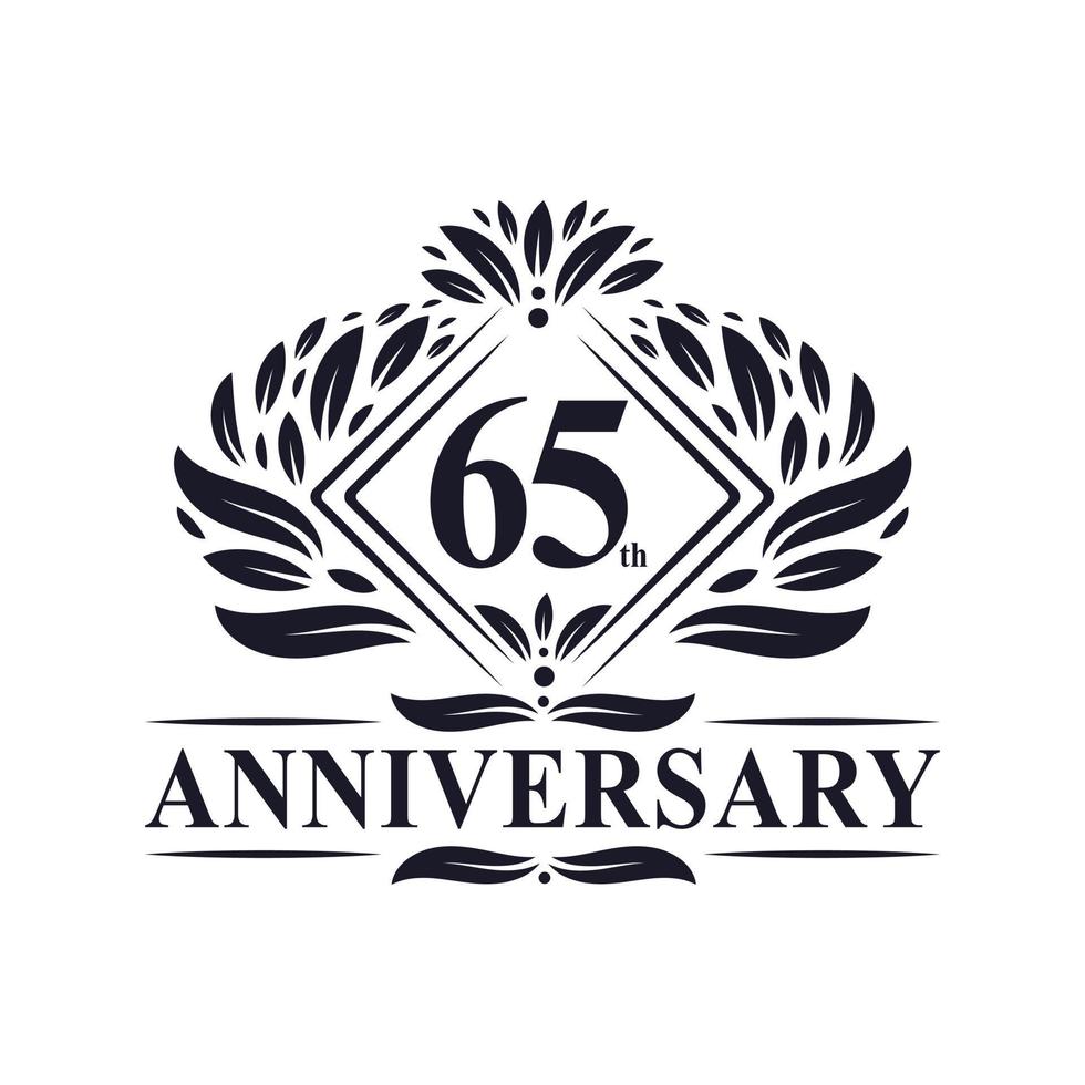 Logo anniversaire 65 ans, logo floral de luxe 65e anniversaire. vecteur