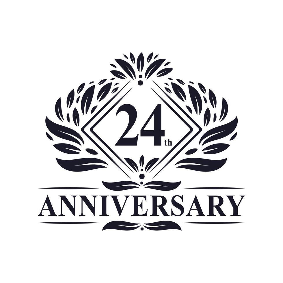 Logo anniversaire 24 ans, logo floral de luxe 24e anniversaire. vecteur
